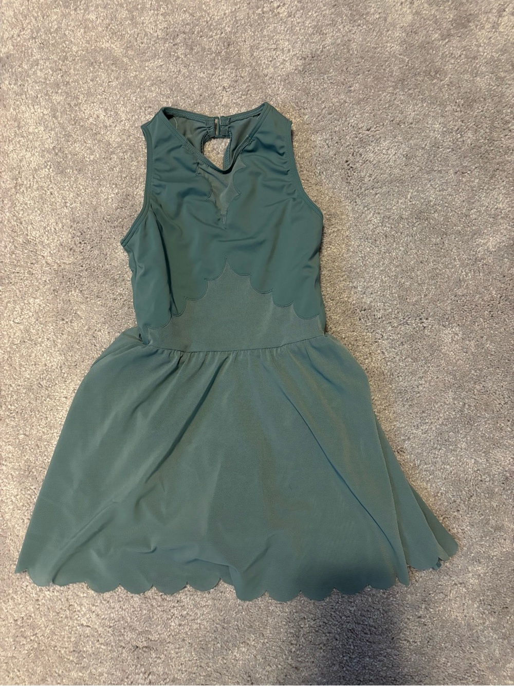 balera Green Scalloped Edge Sleeveless Dance Dress